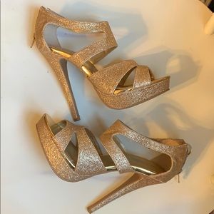 Gold Open Toe Stilettos
